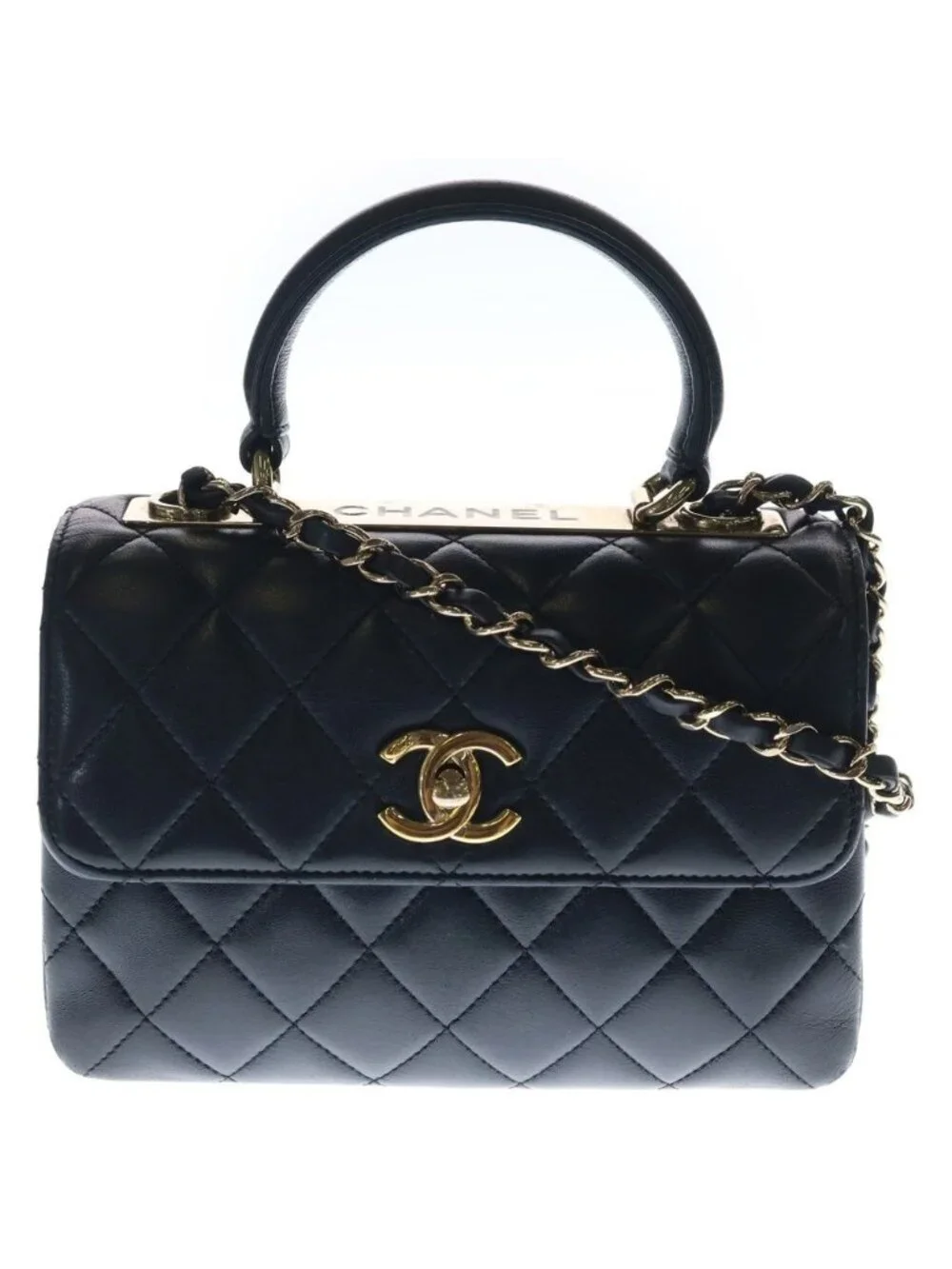 Chanel Trendy CC 2-Way Handbag Shoulder Bag Black Lambskin Gold